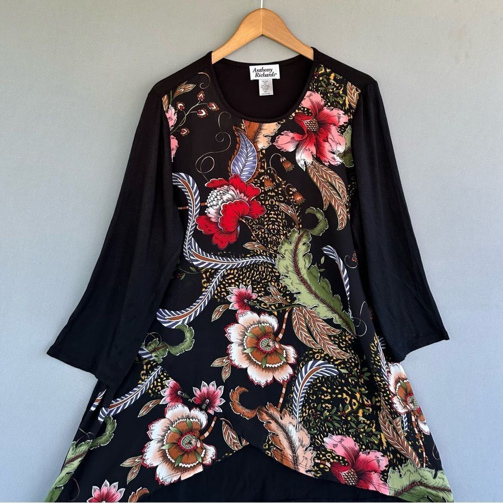 5 for $45  Anthony Richards Floral Top Blouse Shirt Size M - Picture 2 of 6